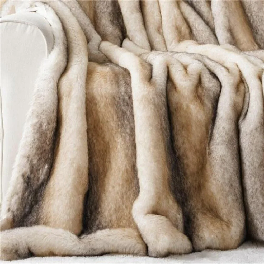 NEW West Elm Boho Brown Faux Fur Thick Mink Throw Blanket Bedding - 60